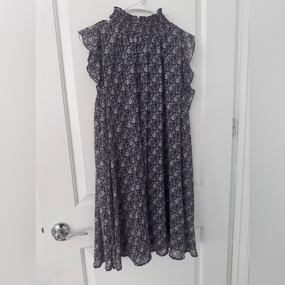 Floral Navy Mini Dress with Pink Accents - Women